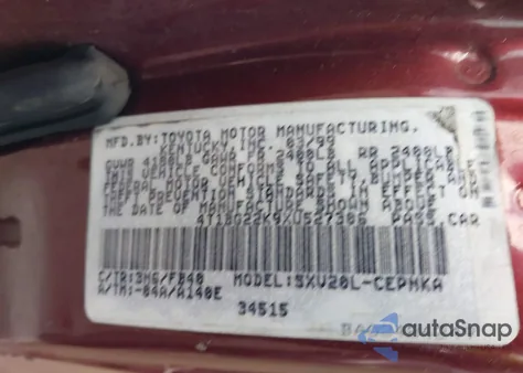 1999 Toyota Camry Le from USA, damaged, VIN 4T1BG22K9XU527306